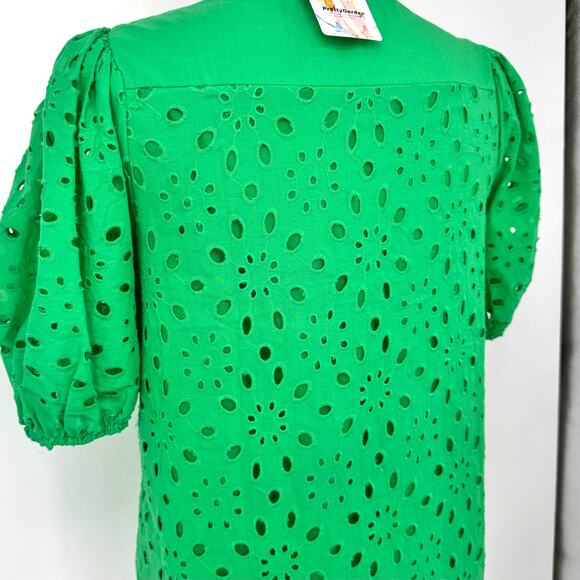 NWT Pretty Garden Eyelet Puff Sleeve Blouse Top Kelly Green Womens Size S - Picture 8 of 9